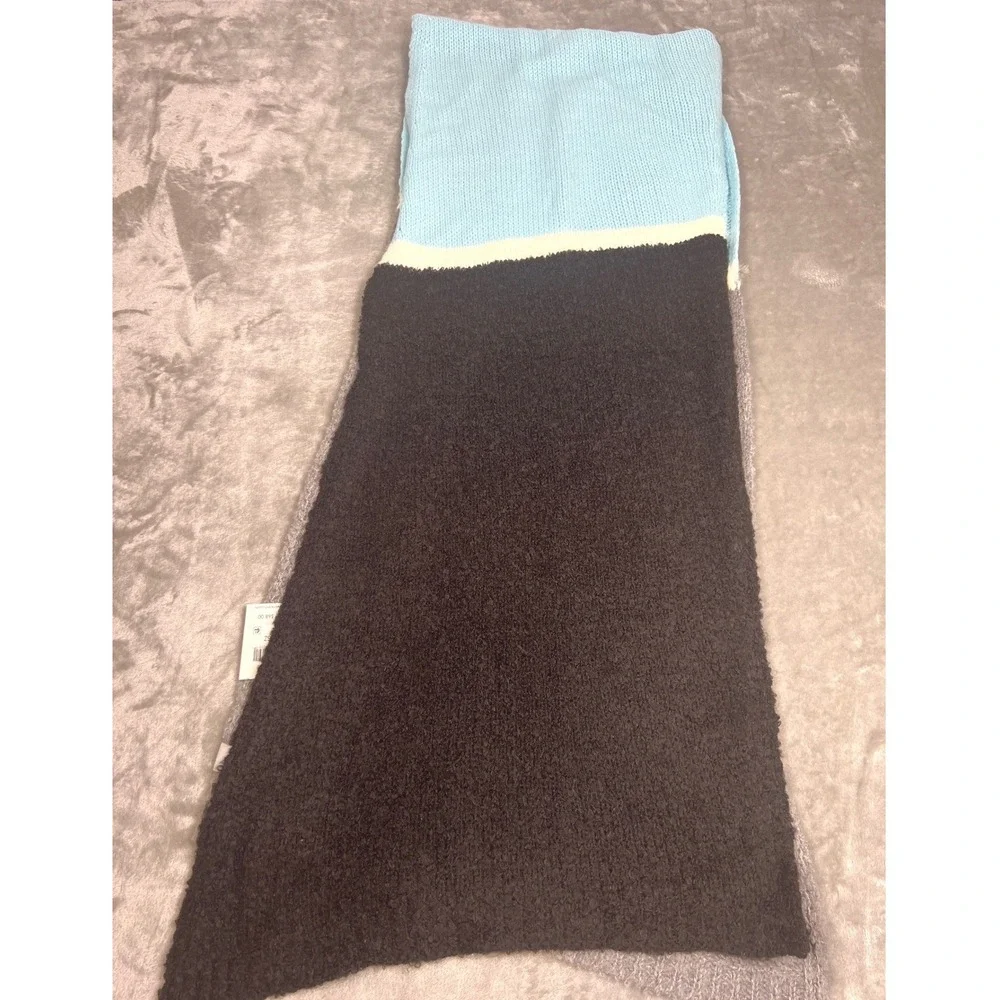 Calvin Klein Striped Knit Scarf Mint Green Turquoise Gray Black Wool Blend NWT